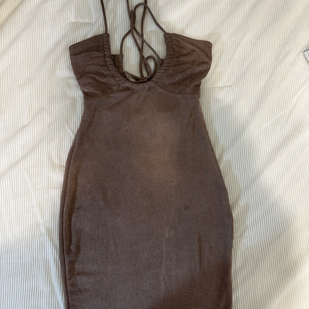 Amazon Brown Strappy Mini Bodycon Dress